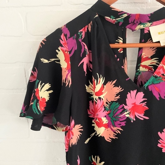Anthropologie x Maeve Blouse Bella Dark Floral Black Kelly green Pink XS - Picture 8 of 15